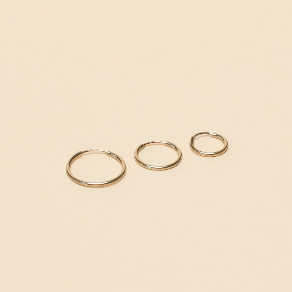 Boucles d'oreilles anneaux en or rempli 17 mm, 14mm et 12mm
