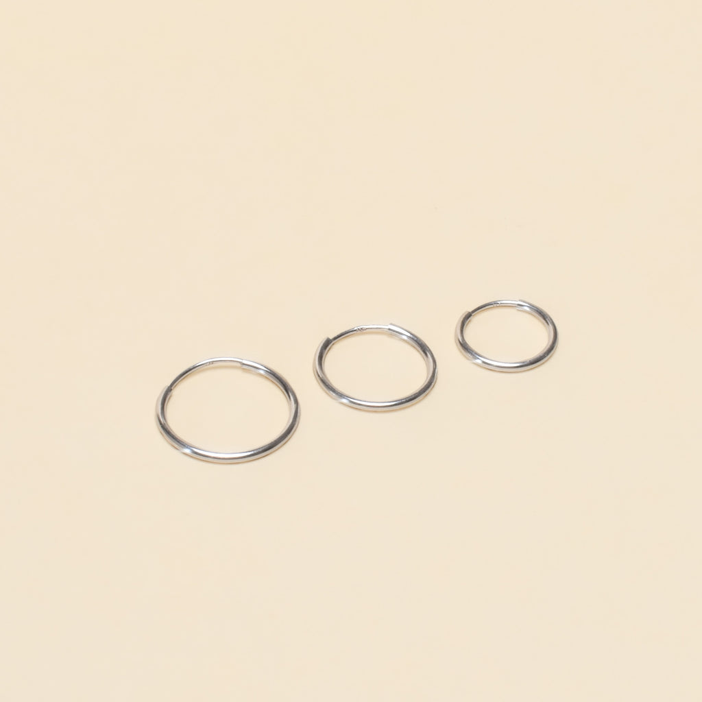Boucles d'oreilles en argent sterling style anneaux 16mm, 14mm et 12mm